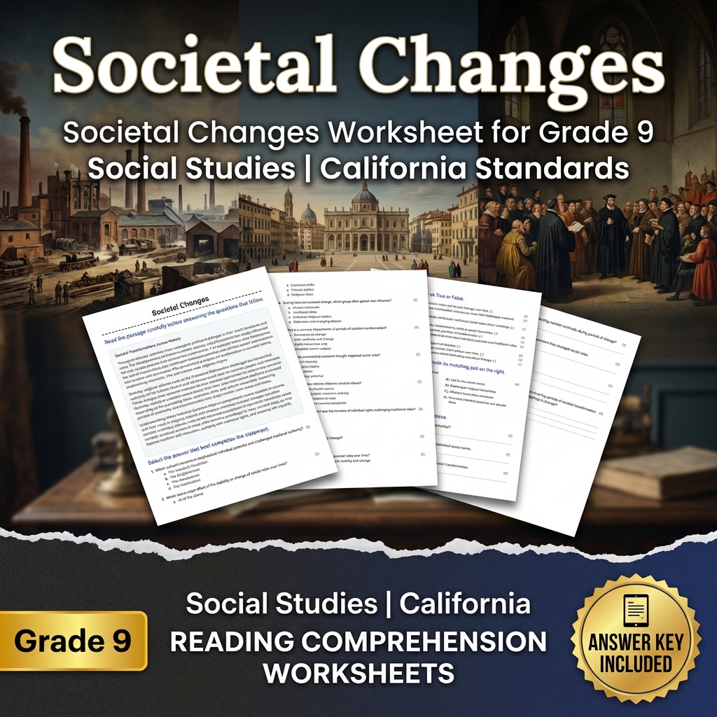 Societal Changes Worksheet for Grade 9 Social Studies | California Standards