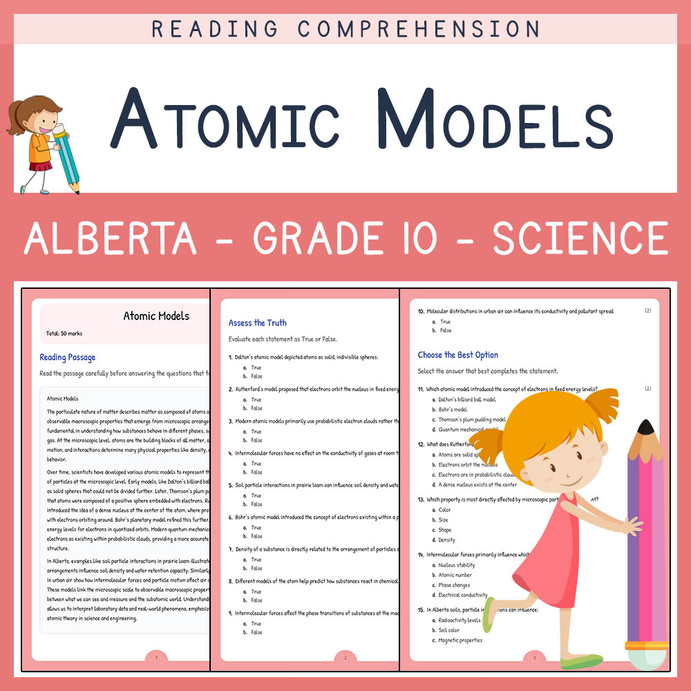 Grade 10 Science worksheet elena worksheet — Grade 10 Science | Atomic Models Worksheet | Alberta — page 1