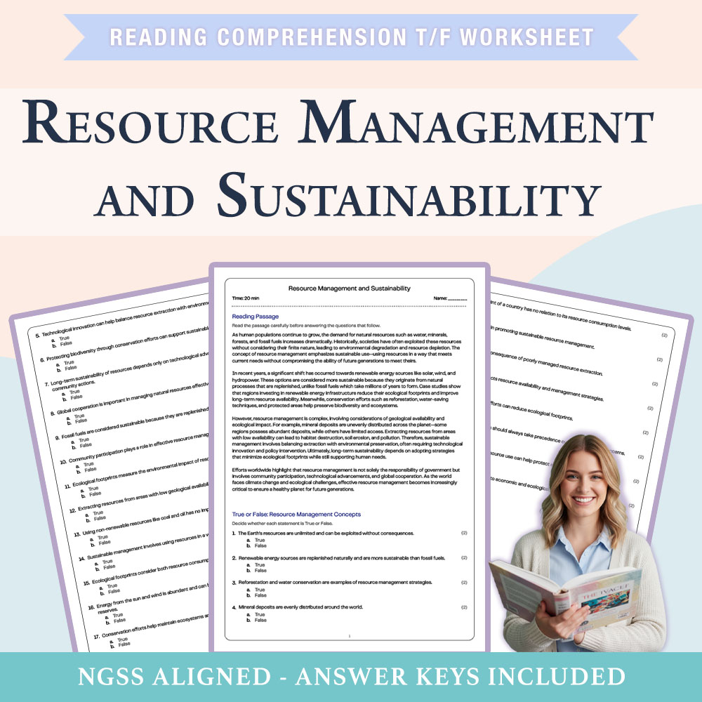 Science reading comprehensions true or false worksheet worksheet — 6th Grade Science | Resource Management & Sustainabilit…
