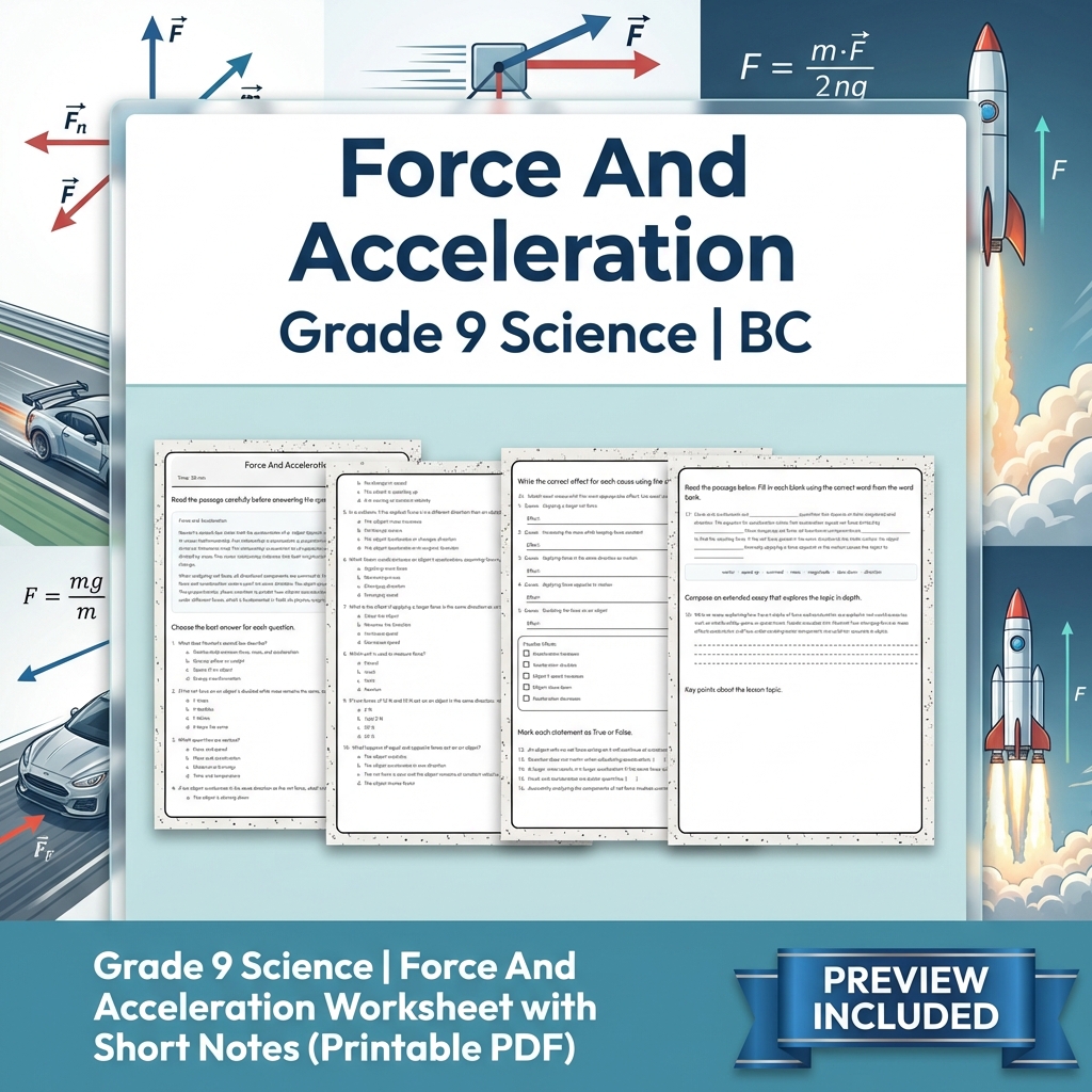Grade 9 Science Lesson Bundle | Energy, Forces & Motion Worksheets — included worksheet 13