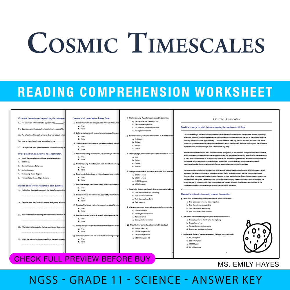 Grade 11 Science worksheet worksheet — Grade 11 Science | Cosmic Timescales Worksheet (PDF+ Answer Key) — page 1