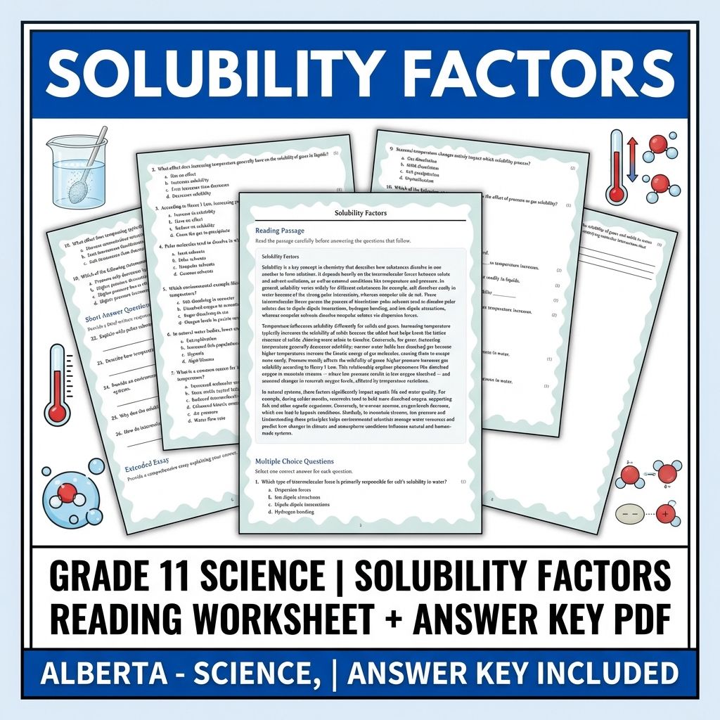 Grade 11 Science | Solubility Factors Reading Worksheet + Answer Key PDF