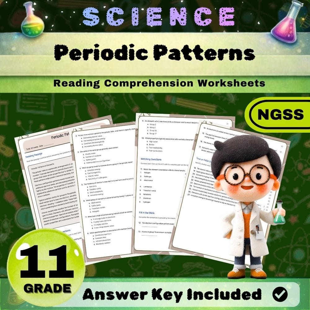 Grade 11 Chemical Reactions & Bonding Science Lesson Bundle NGSS — included worksheet 7