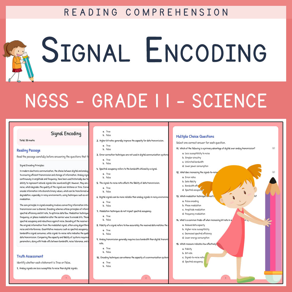 Grade 11 Science worksheet worksheet — Grade 11 Science | Signal Encoding Worksheet & Answer Key – NGSS Aligned — page 1