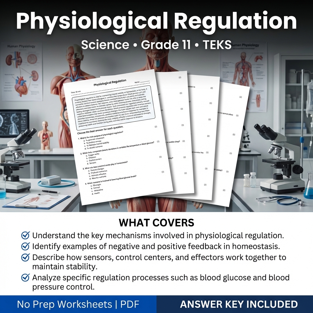 Physiological Regulation Worksheet for Grade 11 Science TEKS Standards