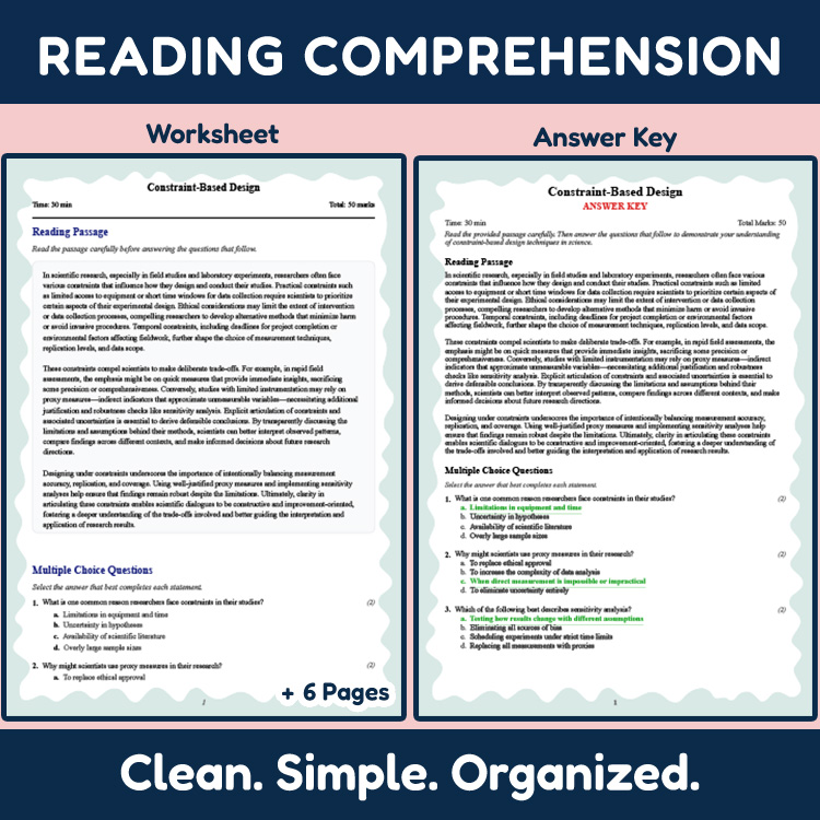 Grade 10 Science reading worksheets worksheet — Grade 10 Science | Constraint-Based Design Reading Worksheet (PDF + Rubric…