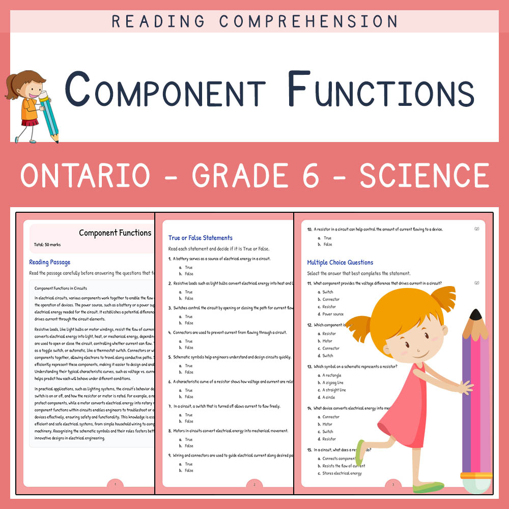 Grade 6 Science worksheet worksheet — Grade 6 Science | Component Functions Worksheet & Answer Key (PDF) — page 1