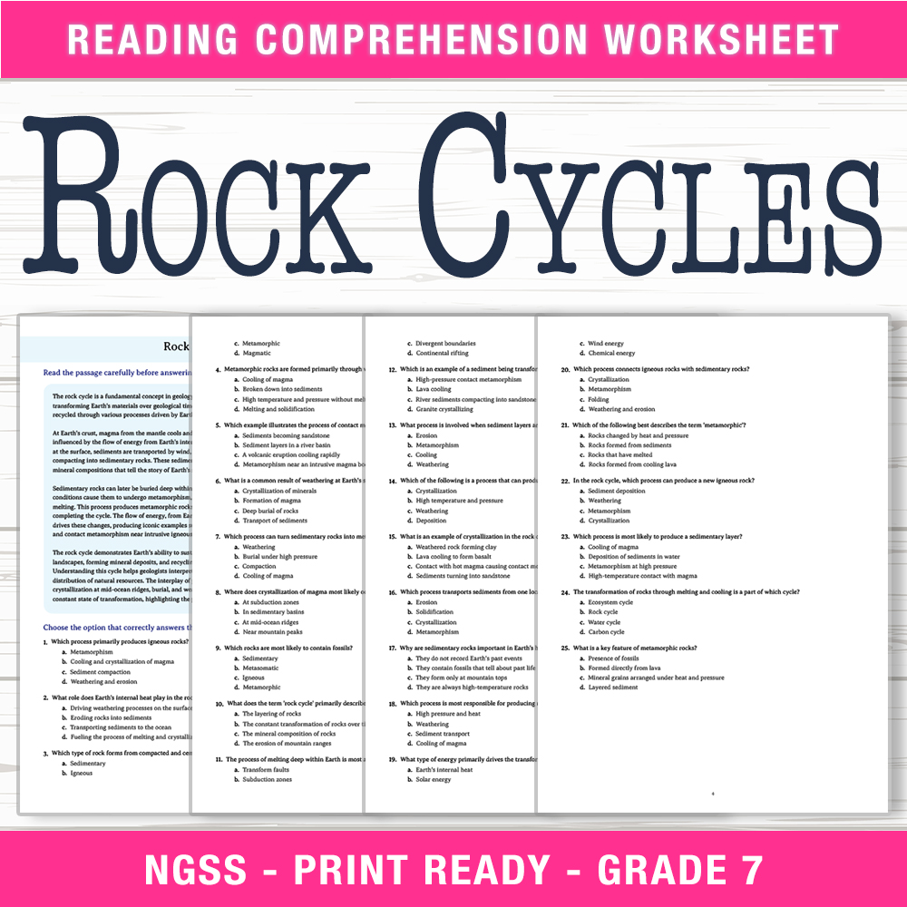 Grade 7 Science worksheet worksheet — Grade 7 Science – Rock Cycles Worksheet (PDF + Answer Key) — page 1