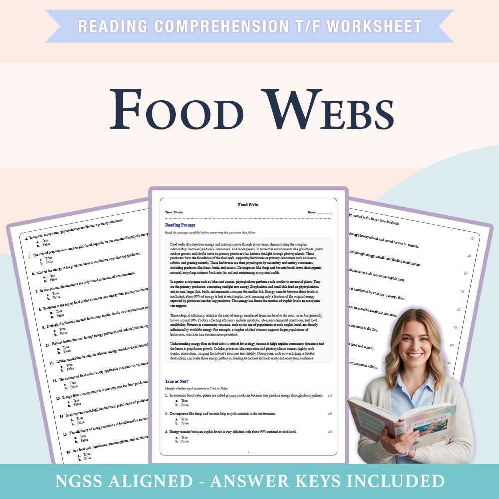 Grade 8 Science reading comprehensions true or false worksheet worksheet — Grade 8 Science | Food Webs Worksheet (PDF + An…