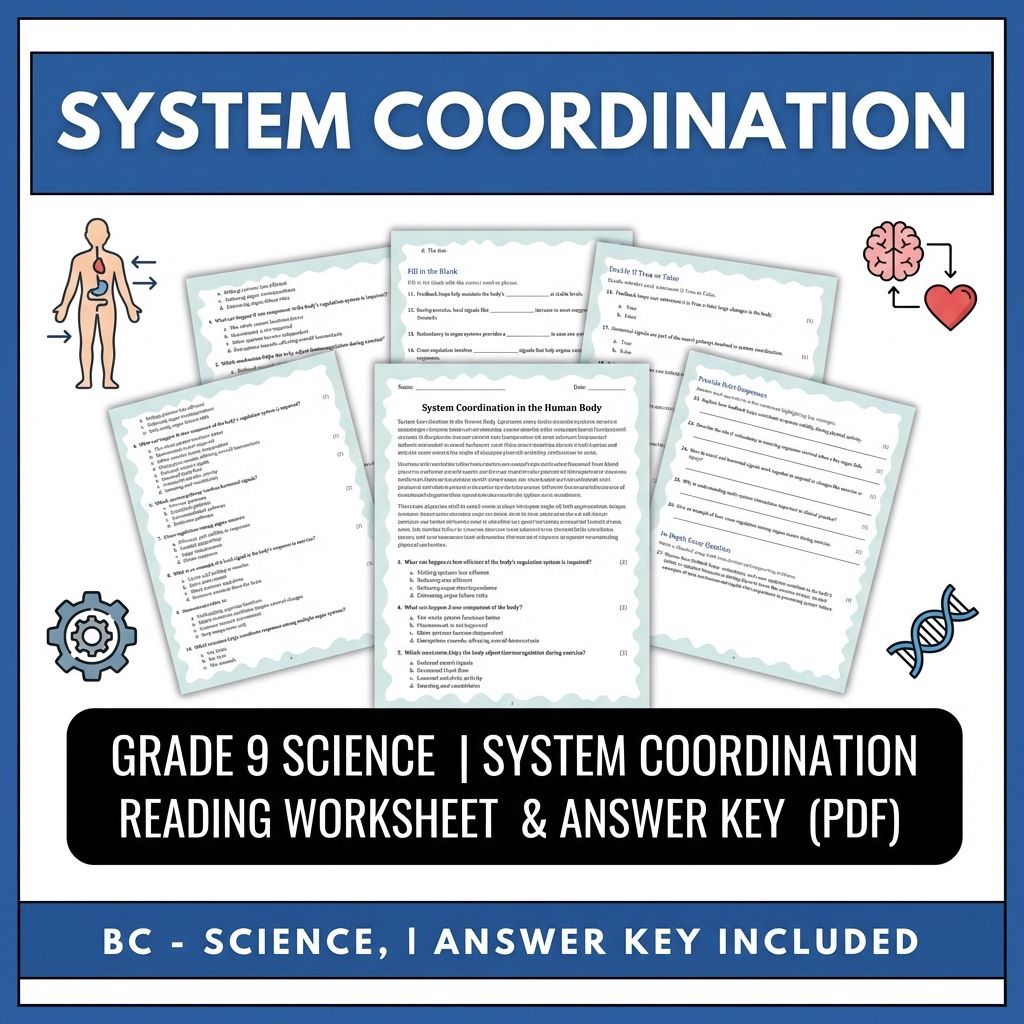 Grade 9 Science | System Coordination Reading Worksheet & Answer Key (PDF)
