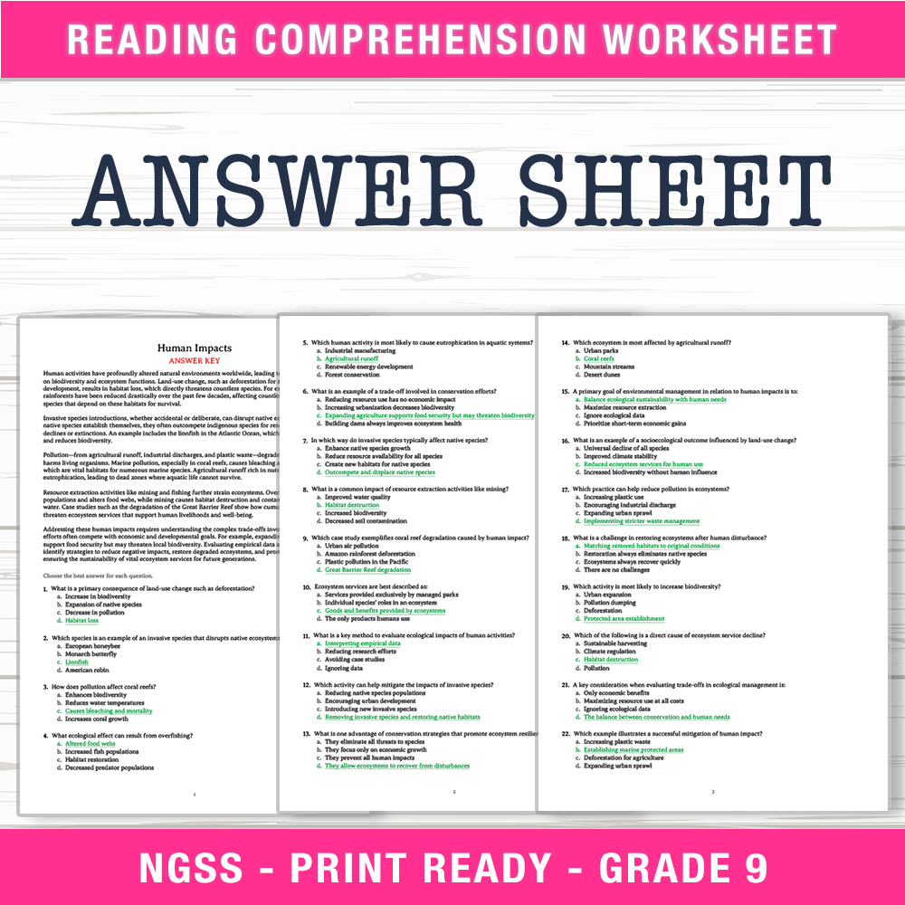Grade 9 Science worksheet worksheet — Grade 9 Science | Human Impacts Worksheet (PDF + Answer Key) — page 2