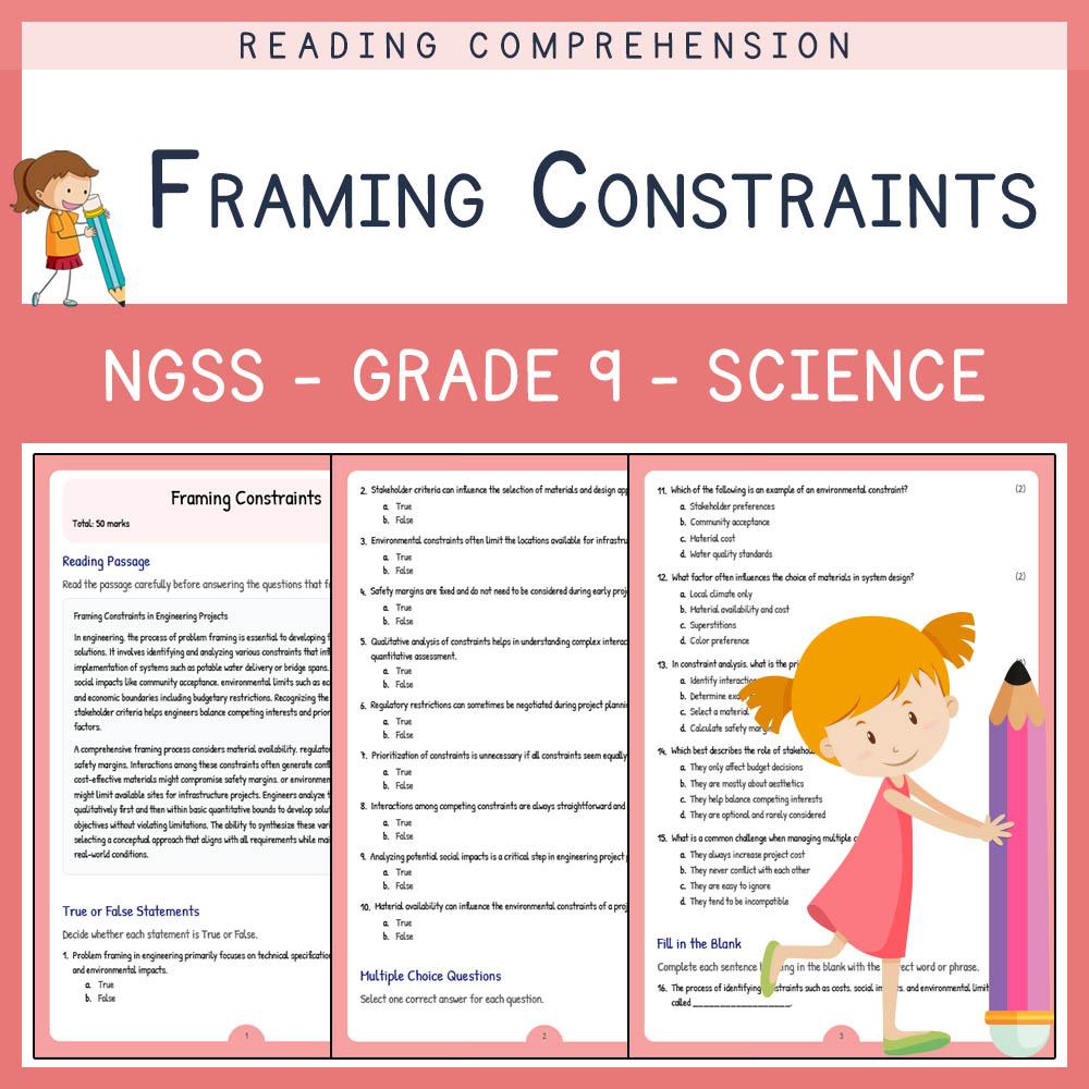 Grade 9 Science worksheet worksheet — Grade 9 Science | Framing Constraints Worksheet & Answer Key (NGSS-Aligned) — page 1