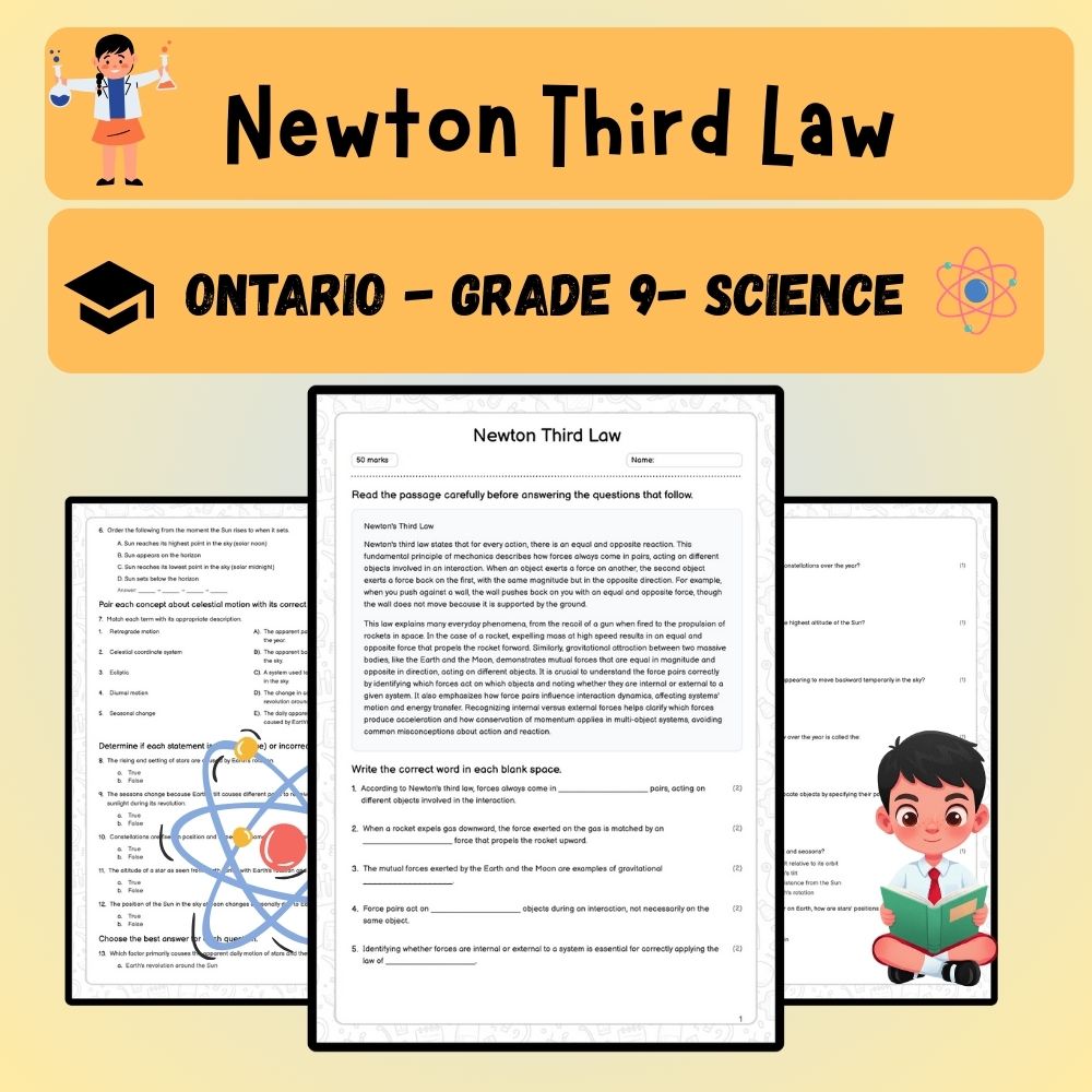Grade 9 Science worksheet worksheet — Grade 9 Science | Newton Third Law Worksheet (Worksheet + Answer Key) – Ontario Stan…
