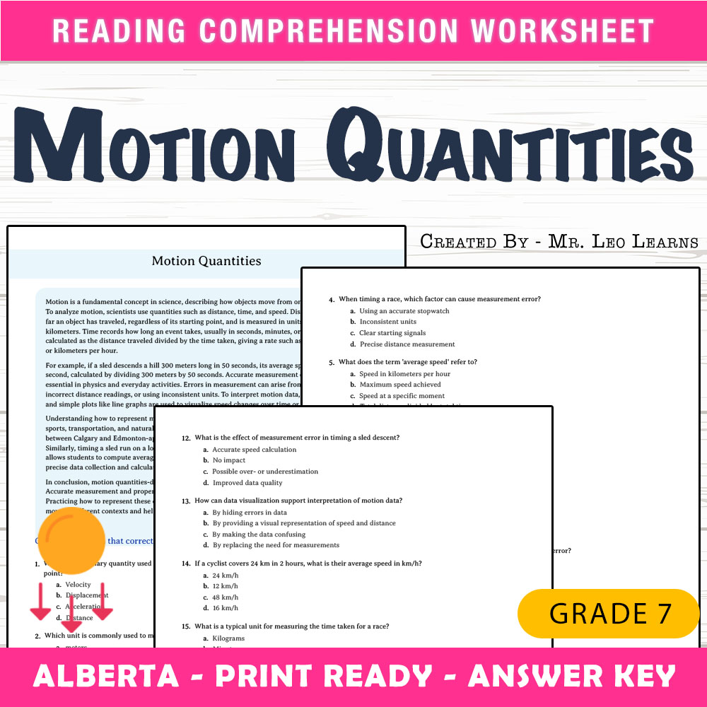 Grade 7 Science worksheet mcq paper worksheet — Grade 7 Science — Motion Quantities Worksheet for Mastery — page 1
