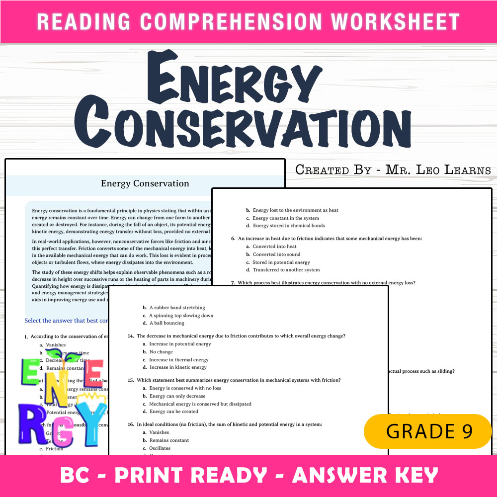 Grade 9 Science worksheet mcq paper worksheet — Grade 9 Science — Worksheet MCQ Paper for Mastering Energy Conservation —…