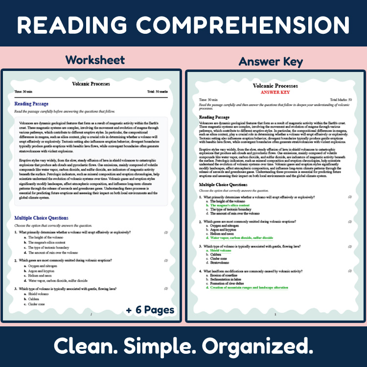 Grade 9 Science reading worksheets worksheet — Grade 9 Science | Volcanic Processes Reading Worksheet (PDF + Rubric) — page 2