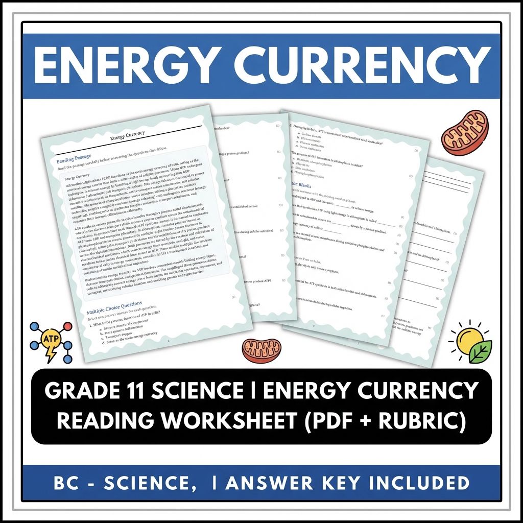 Grade 11 Science reading worksheets — Grade 11 Science | Energy Currency Reading Worksheet (PDF + Rubric)