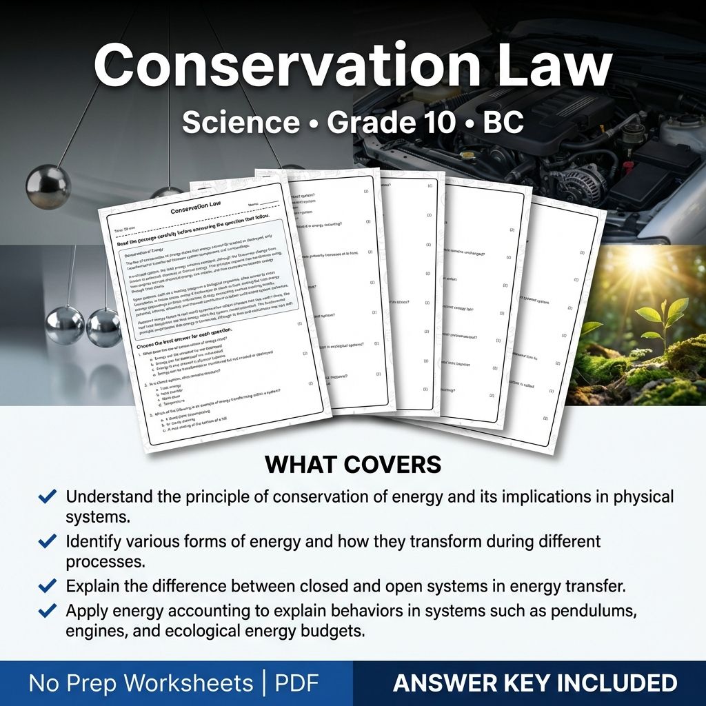 Grade 10 Science | Conservation Law Worksheet & Answer Key (Printable PDF)