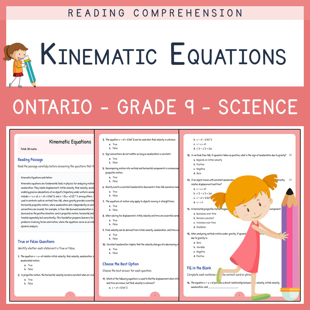 Grade 9 Science worksheet elena worksheet — rade 9 Science Physics | Kinematic Equations Worksheet | Ontario Standard — pa…