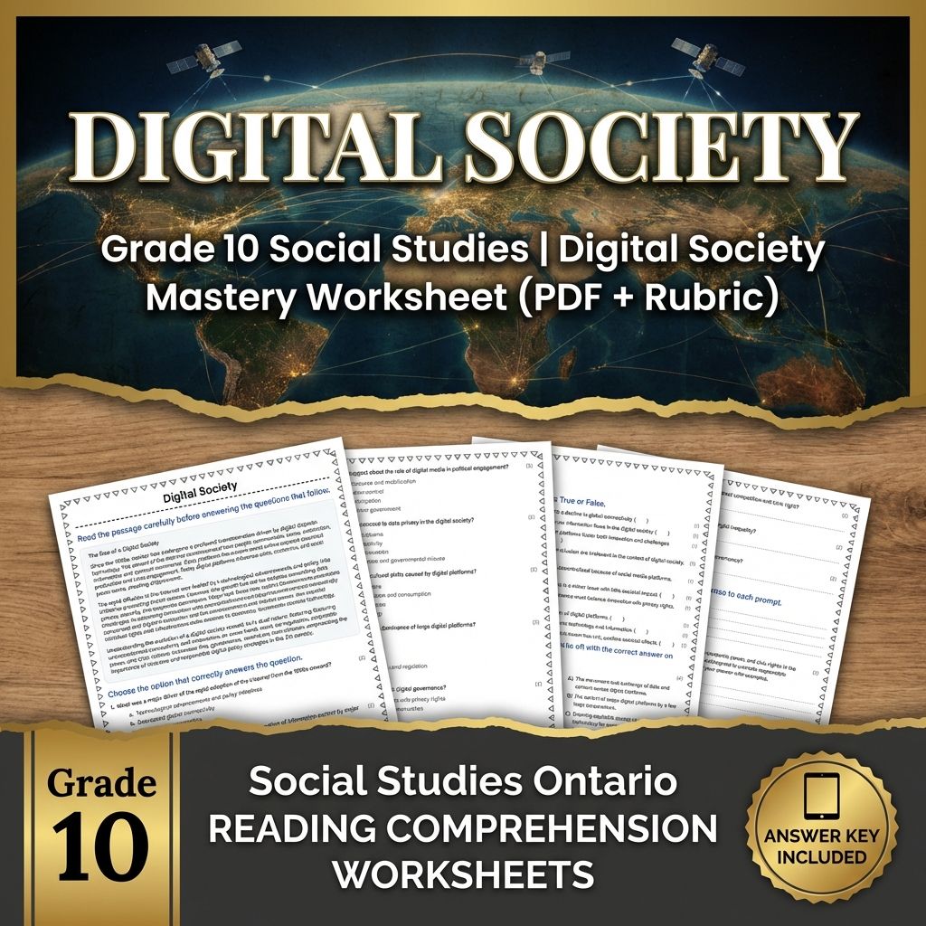 Grade 10 Social Studies | Digital Society Mastery Worksheet (PDF + Rubric)