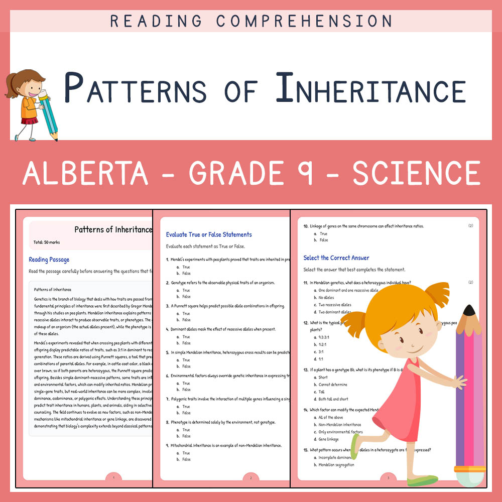 Grade 9 Science worksheet elena worksheet — Grade 9 Science | Patterns of Inheritance Worksheet | Alberta Standards — page 1