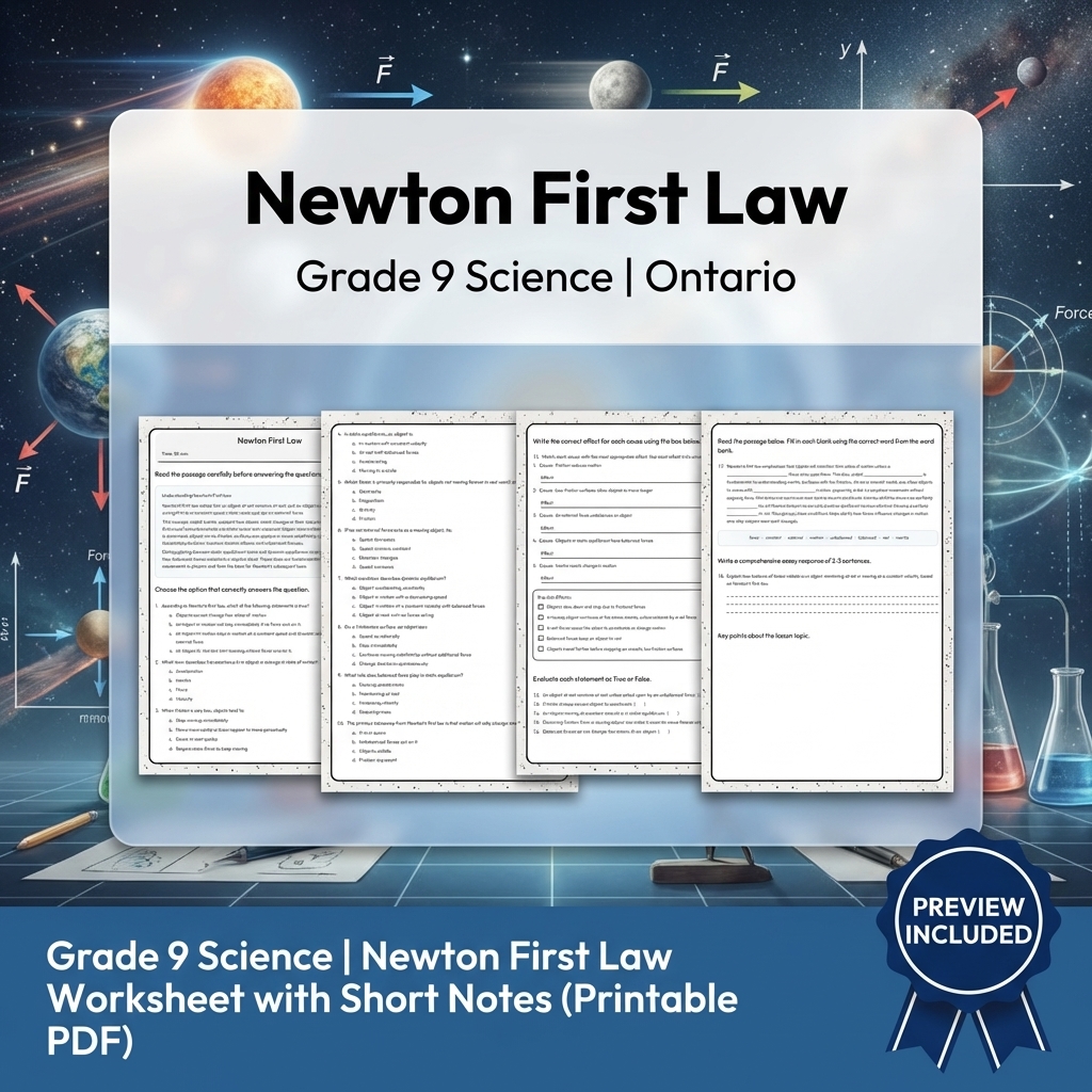 Grade 9 Science Lesson Group: Energy, Forces & Motion Worksheets Bundle — included worksheet 13