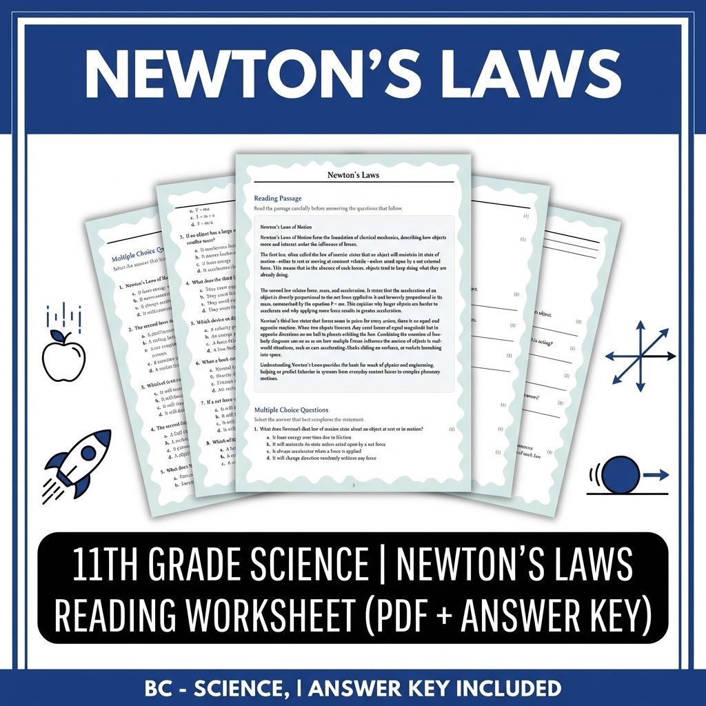 11th Grade Science | Newton's Laws Reading Worksheet (PDF + Answer Key)