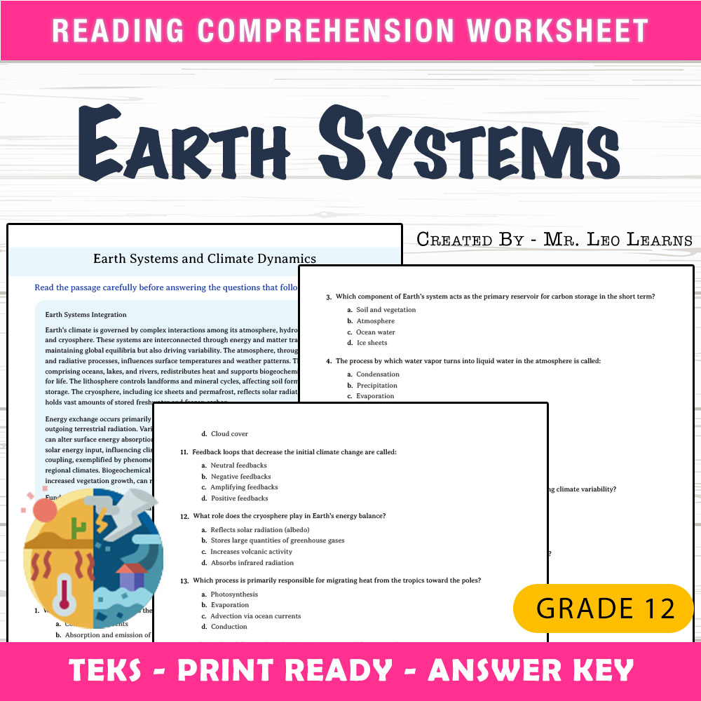 Grade 12 Science worksheet worksheet — Grade 12 Science — Earth Systems and Climate Dynamics Worksheet for Mastery — page 1