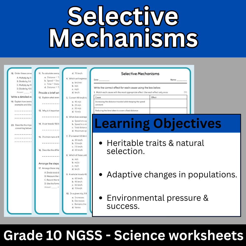 Grade 10 Science | Selective Mechanisms Worksheet (NGSS) – Science PDF