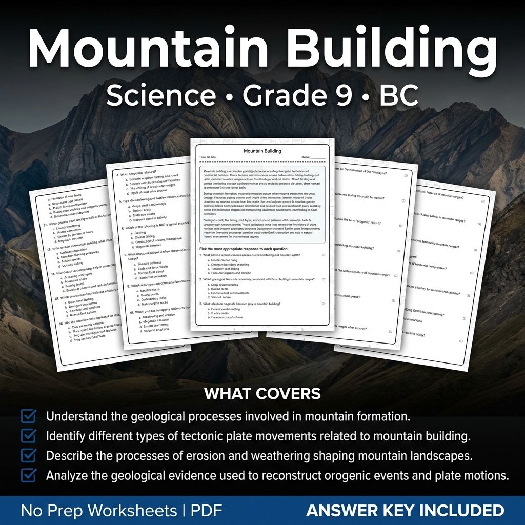 Grade 9 Science Worksheet | Mountain Building Concepts & Practice ( Answer Key)