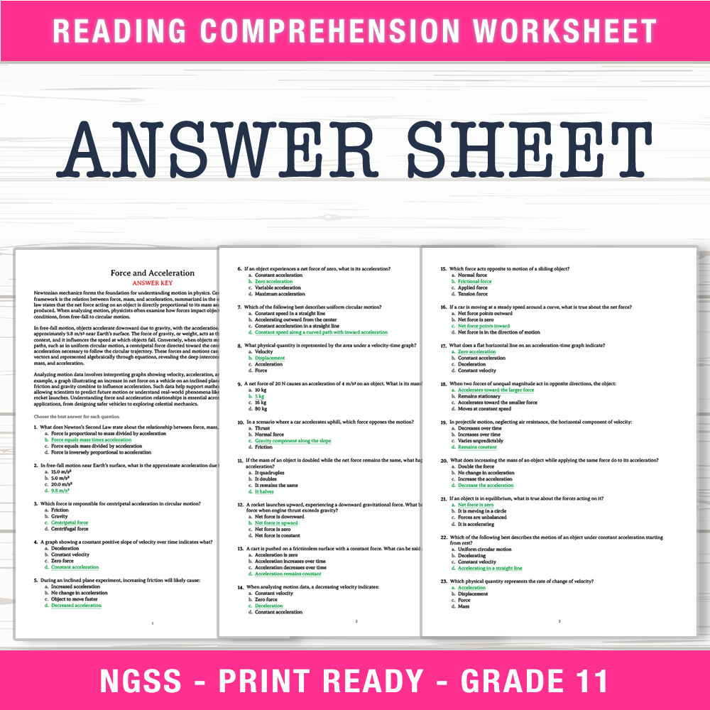 Grade 11 Science worksheet worksheet — Grade 11 Science | Force and Acceleration Worksheet (PDF + Answer Key) — page 2
