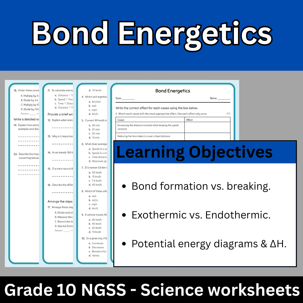 Grade 10 Science science 1 worksheet — Grade 10 Science | Bond Energetics Worksheet (Answer Key) – NGSS Aligned