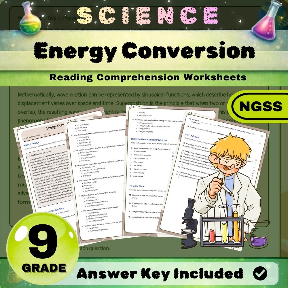 Grade 9 Science Energy Unit Bundle | NGSS-Aligned Worksheets & assessments — included worksheet 3