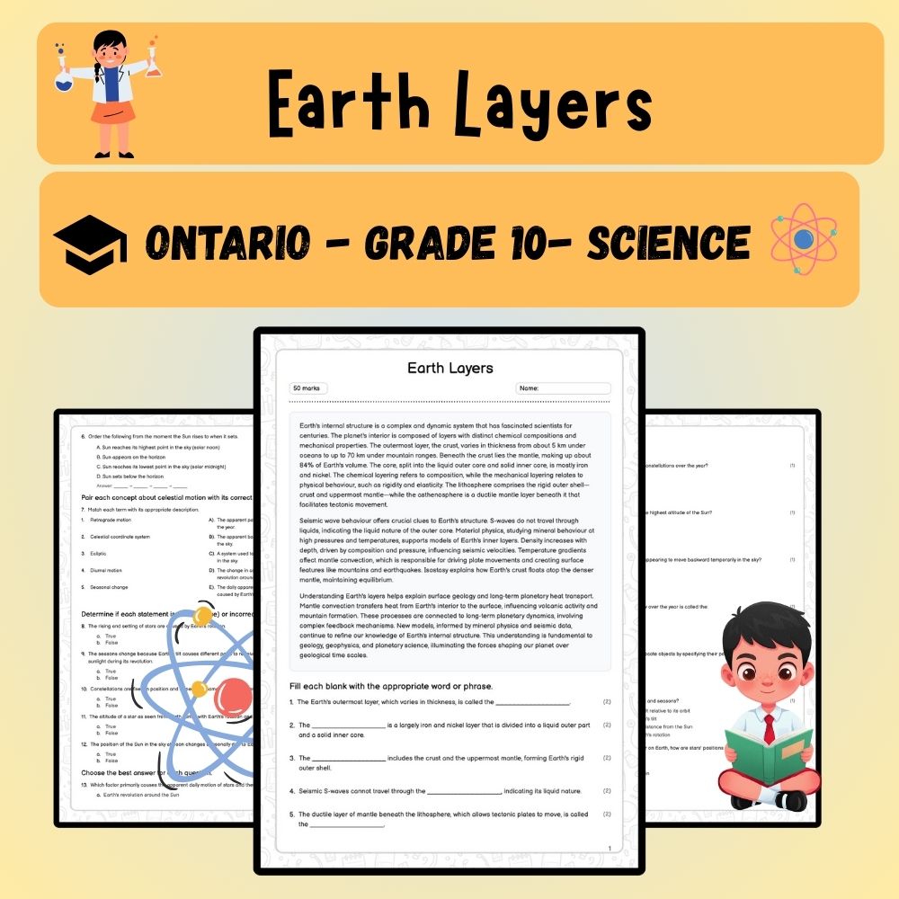 Grade 10 Science worksheet worksheet — Grade 10 Science – Earth Layers Worksheet (Worksheet + Answer Key) | Ontario Standa…