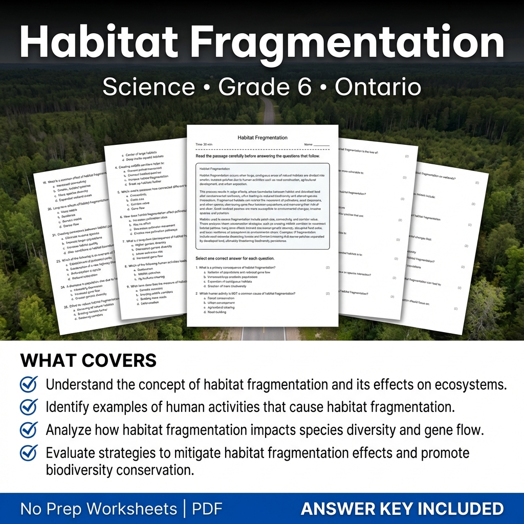Habitat Fragmentation Worksheet | Grade 6 Science | Ontario Standards