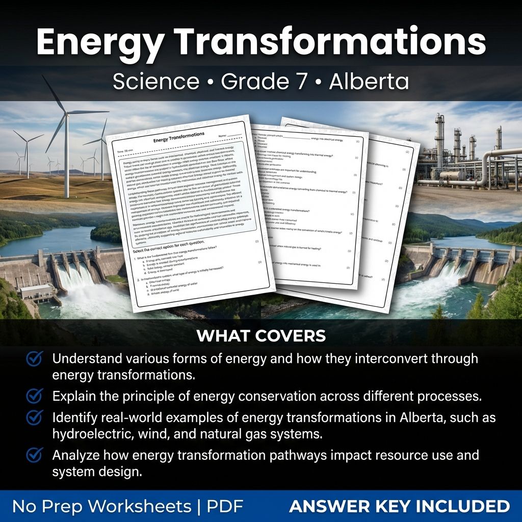 Grade 7 Science Worksheet on Energy Transformations | Alberta Standards