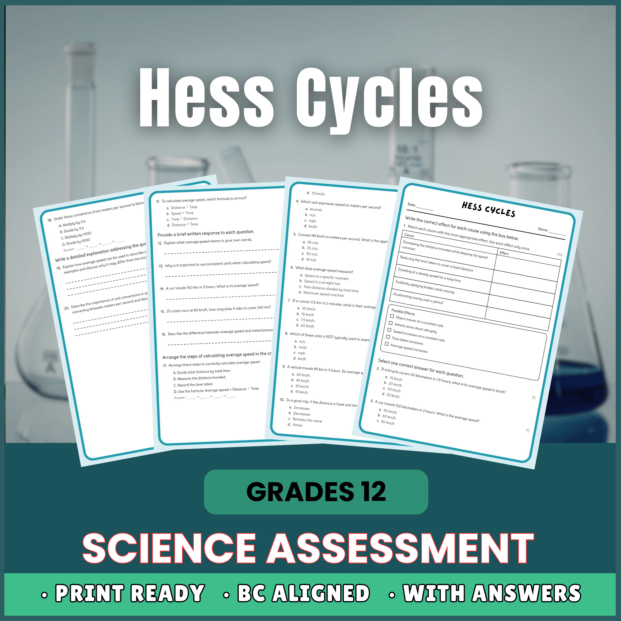 Grade 12 Science | Hess Cycles Worksheet + Answer Key (PDF) – Thermochemistry