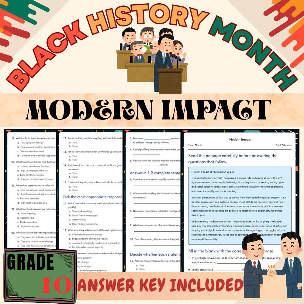 Grade 10 Black Friday Worksheet for Mastering Impact of Activism|PDF +Answer Key