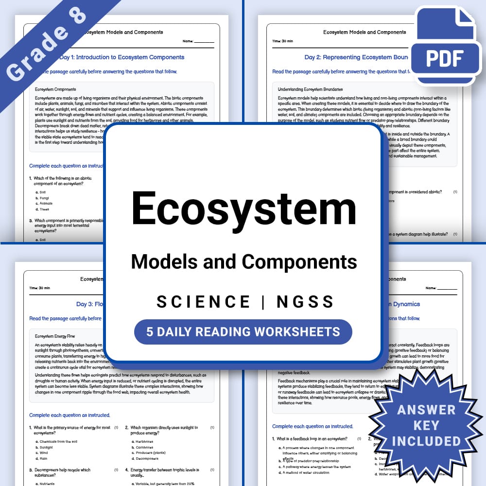 Grade 8 Science daily reading worksheet worksheet — Grade 8 Science – Ecosystem Models and Components Worksheet(PDF + Answ…