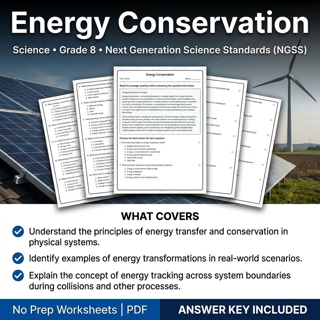Grade 8 Science | Energy Conservation Worksheet & Answer Key (Printable PDF)