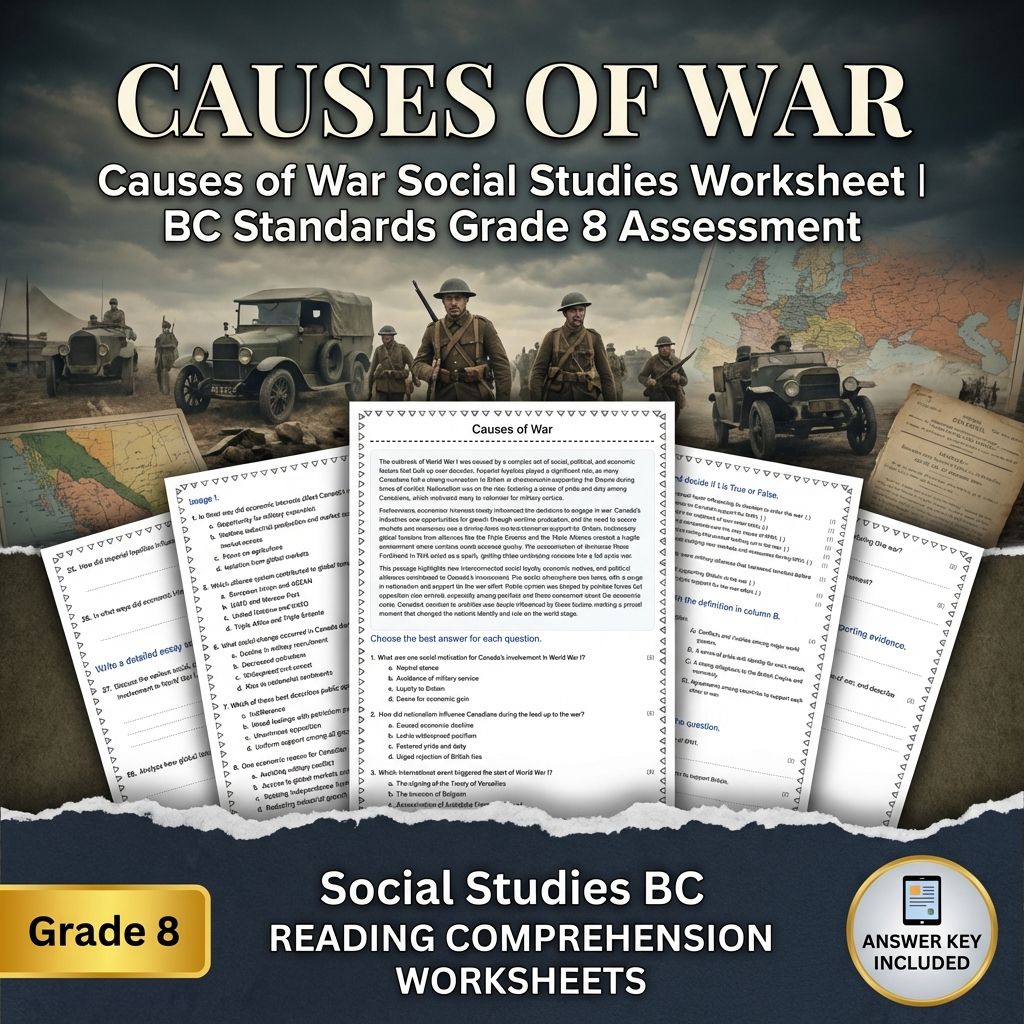 Grade 8 Social Studies | Wartime Pressures & Global Conflict Unit Bundle — included worksheet 7