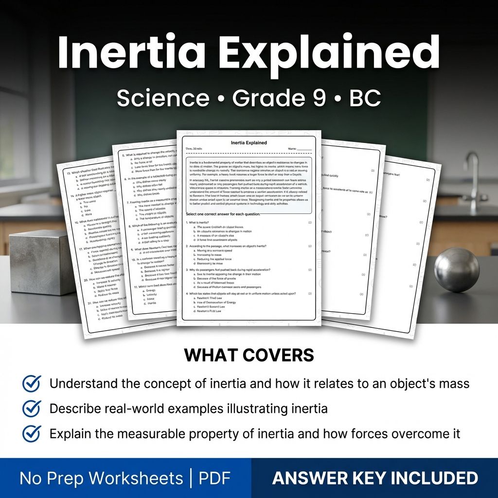 Inertia Explained Worksheet for Grade 9 Science BC Standards