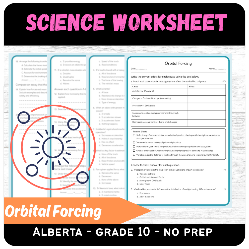 Grade 10 Science | Orbital Forcing Worksheet (PDF) – Alberta Standards