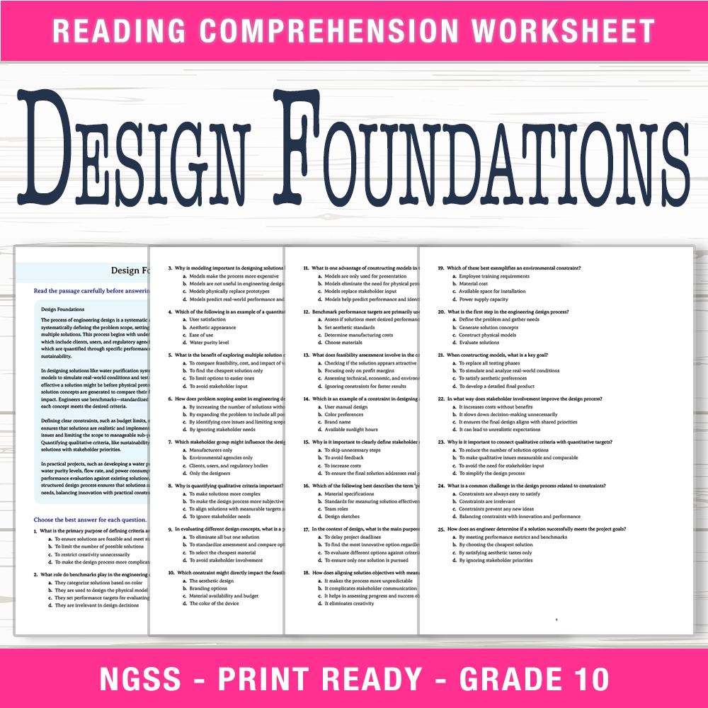 Grade 10 Science worksheet worksheet — Grade 10 Science | Design Foundations Worksheet (PDF + Answer Key) — page 1