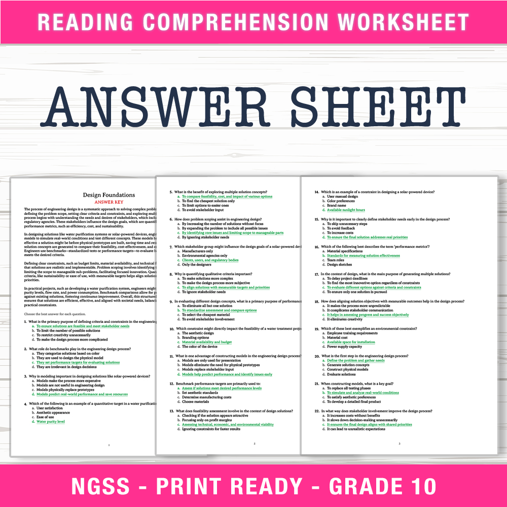 Grade 10 Science worksheet worksheet — Grade 10 Science | Design Foundations Worksheet (PDF + Answer Key) — page 2