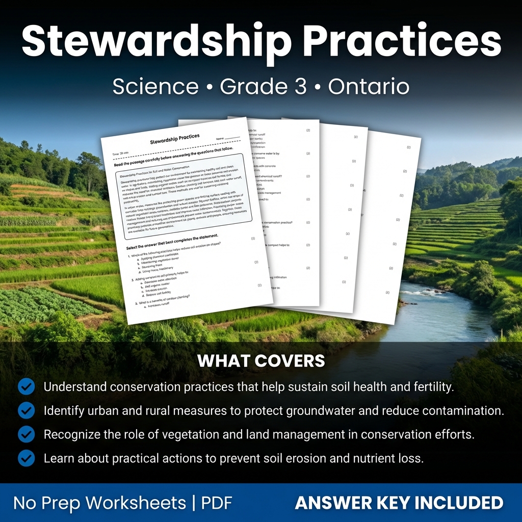 Grade 3 Science Worksheet on Stewardship Practices | Ontario Standards