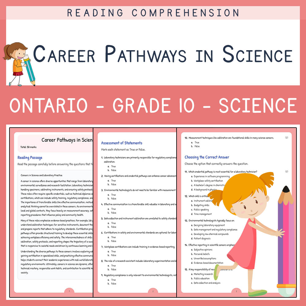 Grade 10 Science worksheet elena worksheet — Grade 10 Science | Career Pathways in Science Worksheet Elena | Ontario — page 1