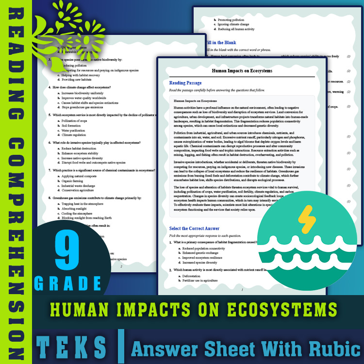 Grade 9 Science reading worksheets worksheet — 9th Grade Science | Human Impacts on Ecosystems Reading (PDF + Answer Key)…