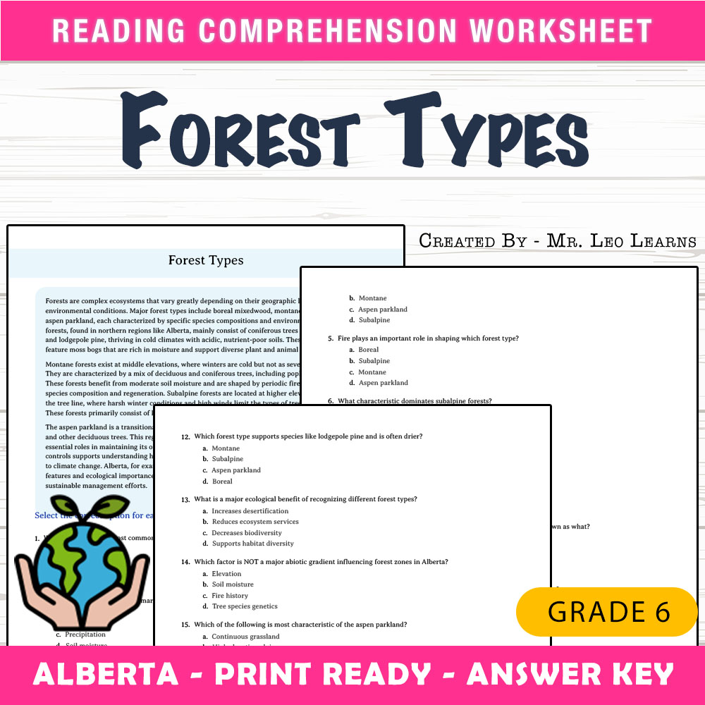 Grade 6 Science worksheet mcq paper worksheet — Grade 6 Science — Forest Types Worksheet for Mastery — page 1