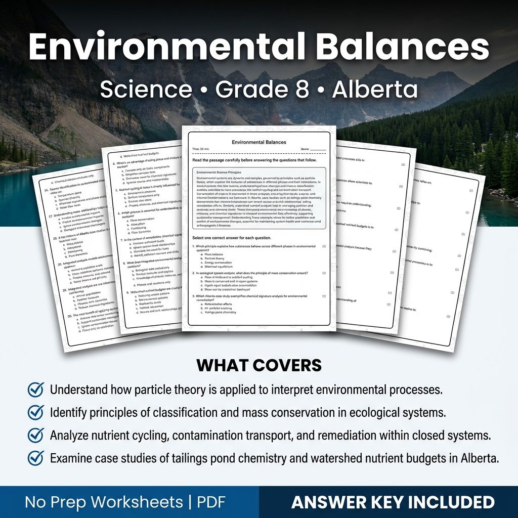 Grade 8 Science Worksheet on Environmental Balances | Alberta Standards